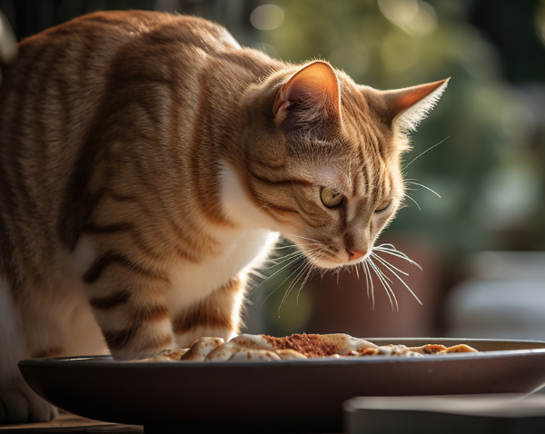 orange cat eating cat food