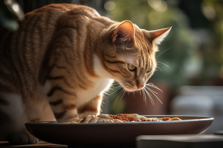 orange cat eating cat food