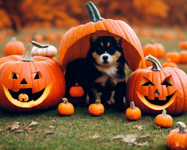 Puppy with pumpkins in Nashville, TN
