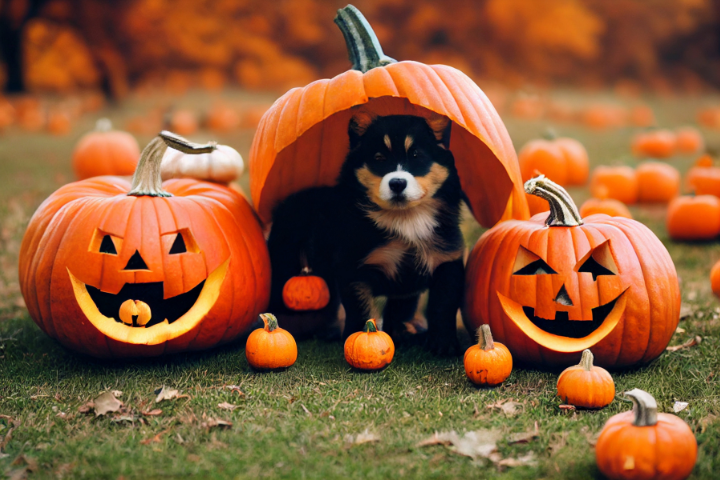Puppy with pumpkins in Nashville, TN
